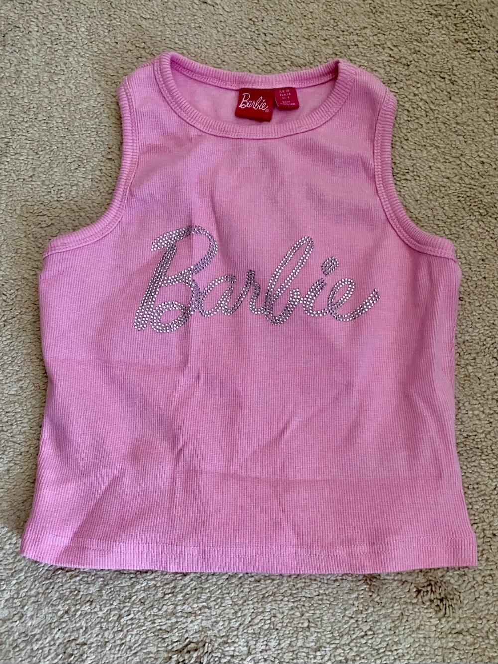 Barbie Pink Tank Top with Silver Rhinestone Logo